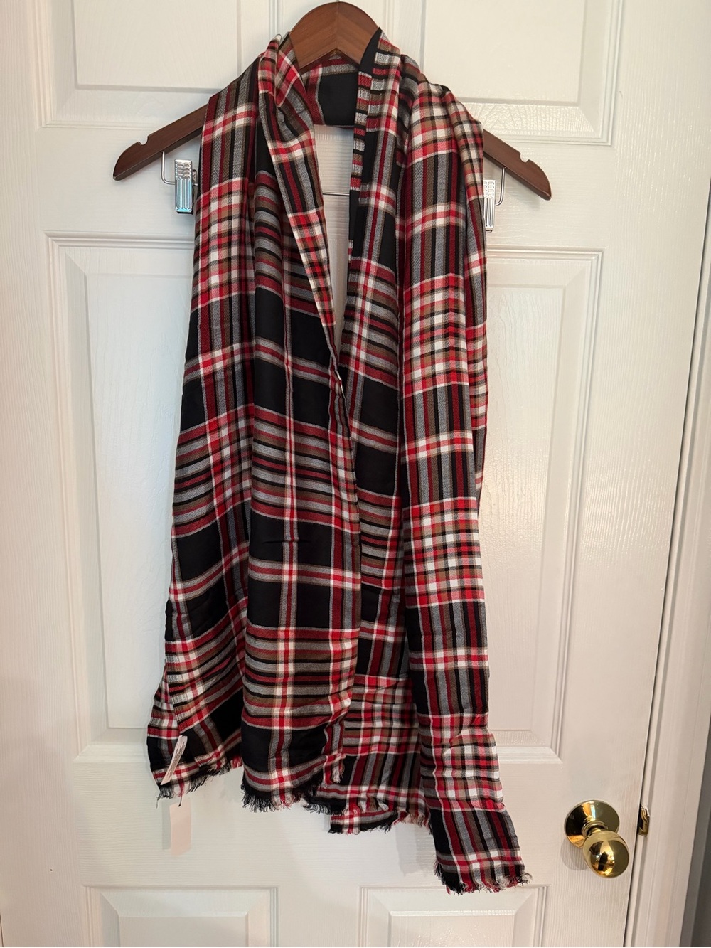 Talbots Red and Black Plaid Scarf NWT